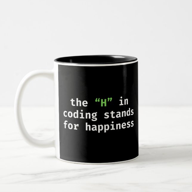 Caneca De Café Em Dois Tons O H Em Codificação Significa Felicidade Codificado (Esquerda)