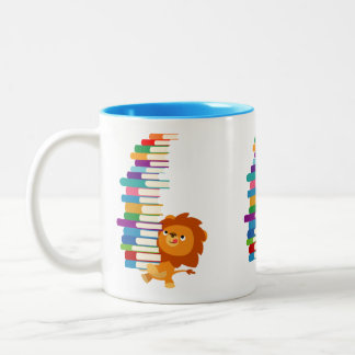 Caneca De Café Em Dois Tons O Leitor Voraz (Leão de Cartoon Cuto)