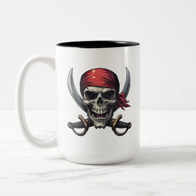 Caneca De Café Em Dois Tons O Mar Pirata Tavern - Crânio em Ossos (Esquerda)