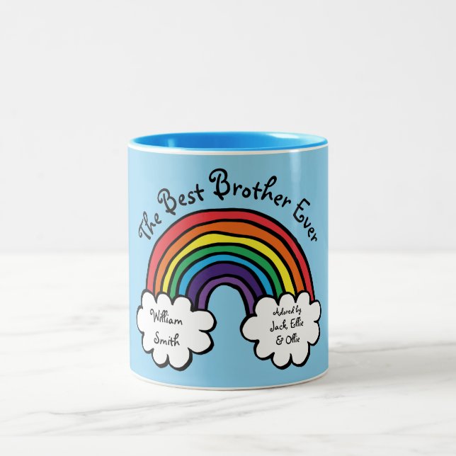 Caneca De Café Em Dois Tons O Melhor Irmão Alguma Vez Rainbow Blue (Centro)
