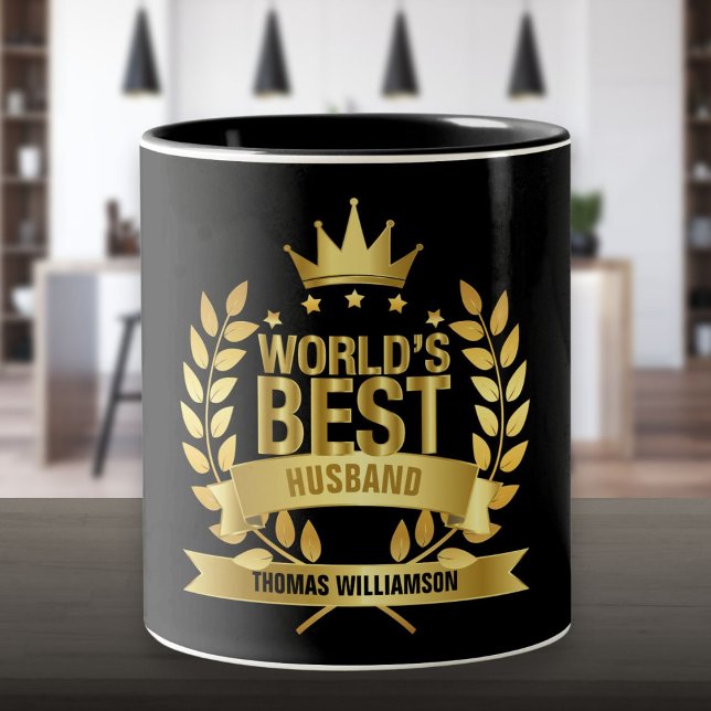 Caneca De Café Em Dois Tons O melhor marido Dourado negro (World's Best Husband Gold Black Two-Tone Coffee Mug)
