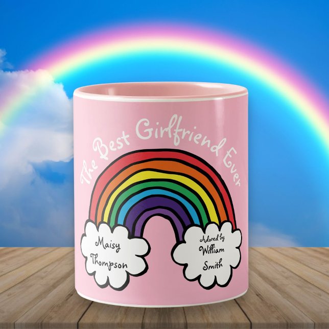 Caneca De Café Em Dois Tons O melhor Namorada do Rainbow Pink (The Best Girlfriend Ever Rainbow Pink Two-Tone Coffee Mug)