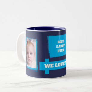 Caneca De Café Em Dois Tons O melhor Pai 2 fotos te amam marinho azul