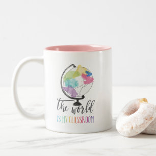 Caneca De Café Em Dois Tons O Mundo É Minha Sala De Aula Coluna de água par
