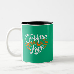 Caneca De Café Em Dois Tons O Natal Começa Com Design de Arte Digital Com Amor