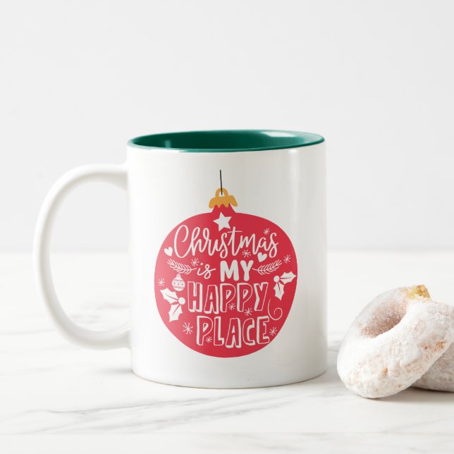 Caneca De Café Em Dois Tons O Natal É A Minha Típica De Lugar Feliz (Com Donut)