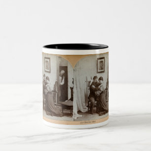 Caneca De Café Em Dois Tons O ombro arma o cartão completo de Stereoview -