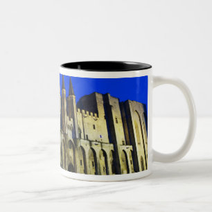 Caneca De Café Em Dois Tons O Palácio do Papa em Avignon no pôr do sol. Buil