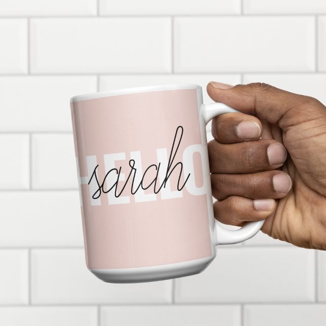 Caneca De Café Em Dois Tons O Pastel Moderno Pink Hello E Você Nome (Criador carregado)