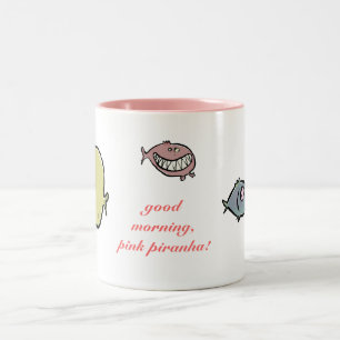 Caneca De Café Em Dois Tons O piranha cor-de-rosa - palavras editáveis