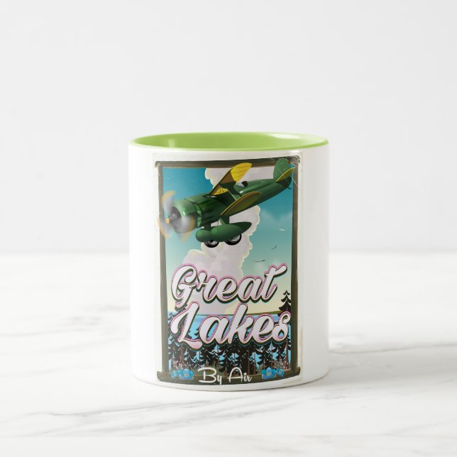 Caneca De Café Em Dois Tons O pôster de viagem de avião dos Grandes Lagos (Centro)