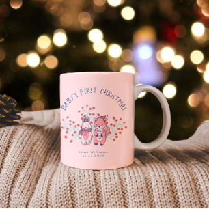 Caneca De Café Em Dois Tons O Primeiro Natal do Bebê Amigos da Floresta