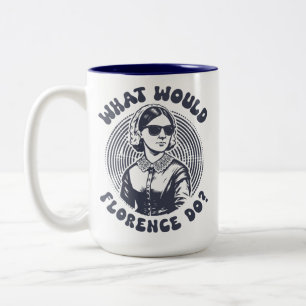 Caneca De Café Em Dois Tons O que Florence faria? Florence Nightingale Retro