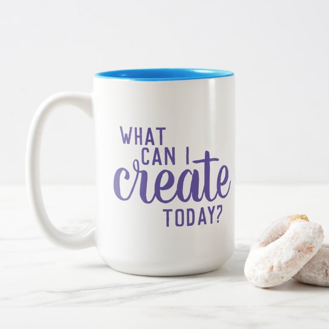 Caneca De Café Em Dois Tons "O que posso Criar hoje?" Artista Mug (Com Donut)