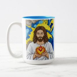 Caneca De Café Em Dois Tons O Sagrado Coração de Jesus