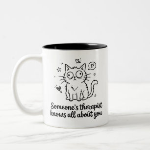 Caneca De Café Em Dois Tons O Terapeuta de Alguém Sabe Tudo Sobre Você Gato En