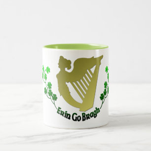 Caneca De Café Em Dois Tons O trevo irlandês Erin vai harpa irlandesa Eire de
