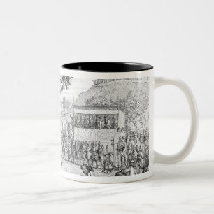 Caneca De Café Em Dois Tons O último funcionamento da corrida de cavalos