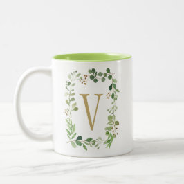 Caneca De Café Em Dois Tons O verde ideal botânico deixa o monograma