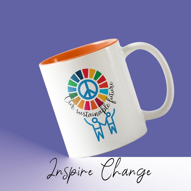 Caneca De Café Em Dois Tons Objetivos de Sustentabilidade Oferta Motivacional  (sustainability goals coffee mug eco friendly motivational mug sustainable living gifts)