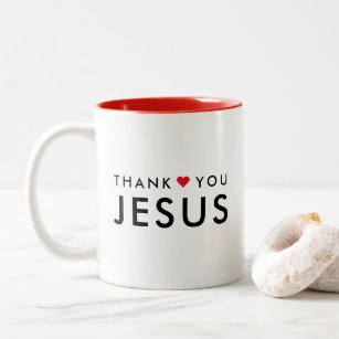 Caneca De Café Em Dois Tons Obrigado Jesus   Coração de fé cristã moderna