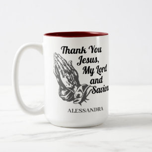 Caneca De Café Em Dois Tons Obrigado Jesus Meu Senhor e Salvadora.