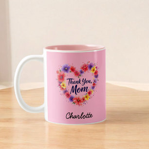 Caneca De Café Em Dois Tons Obrigado Mãe   Dia de as mães Floral Personalizado