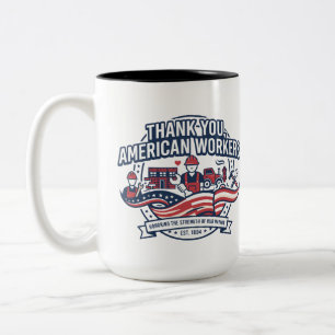 Caneca De Café Em Dois Tons Obrigado Trabalhadores Americanos Dia do Trabalhad