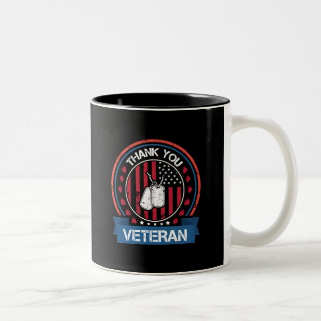 Caneca De Café Em Dois Tons Obrigado Veteran | Homenagem Militar Patriótica (Direita)