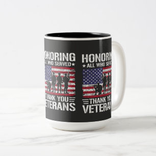 Caneca De Café Em Dois Tons Obrigado Veteranos Presente Patriótico de Serviço