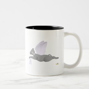 Caneca De Café Em Dois Tons Obscuridade do gato do anjo - rosas roxos