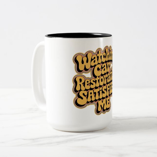 Caneca De Café Em Dois Tons Observando restaurações Vídeos Satisfeitos (Frente Esquerda)