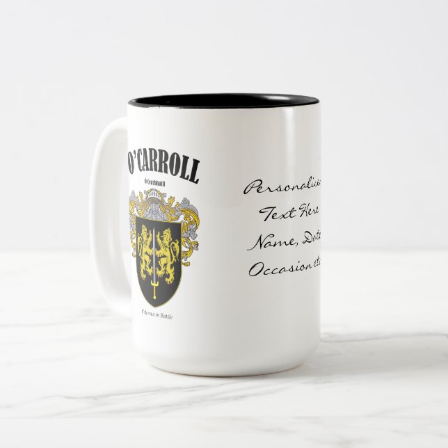 Caneca De Café Em Dois Tons O'Carroll Family Crest, Tradução e Significado (Frente Esquerda)