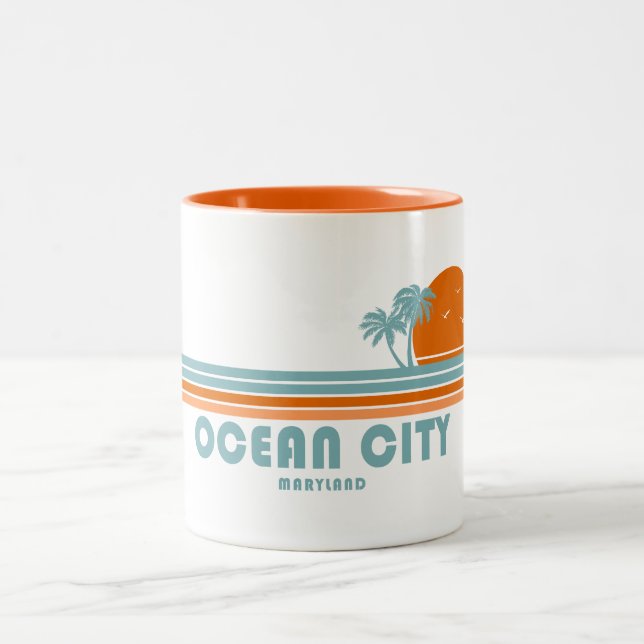 Caneca De Café Em Dois Tons Ocean City Maryland Sun Palm Trees (Centro)
