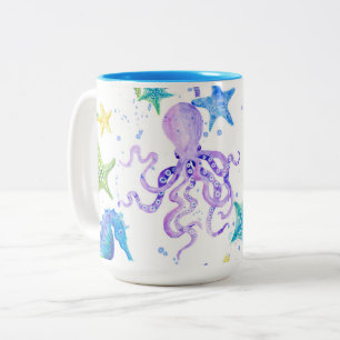 Caneca De Café Em Dois Tons Oceano Beach Shore Octopus Starfish Seacavalo