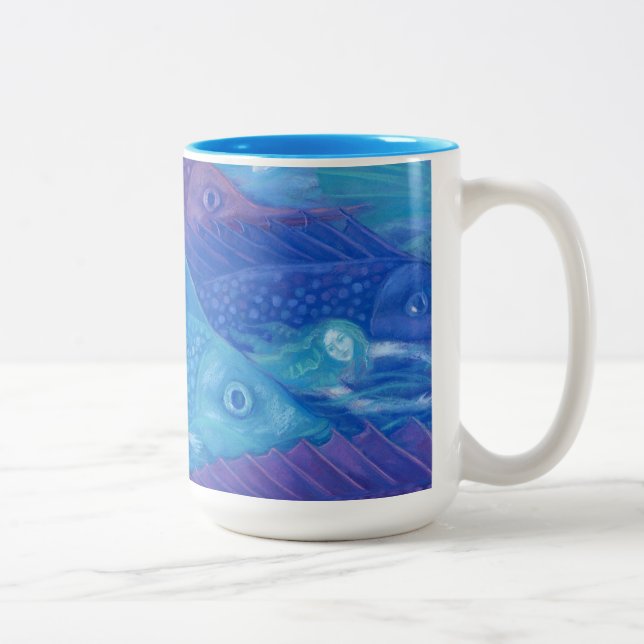 Caneca De Café Em Dois Tons Oceanos Nômadas, Sereias de Arte de Fantasia Náuti (Direita)