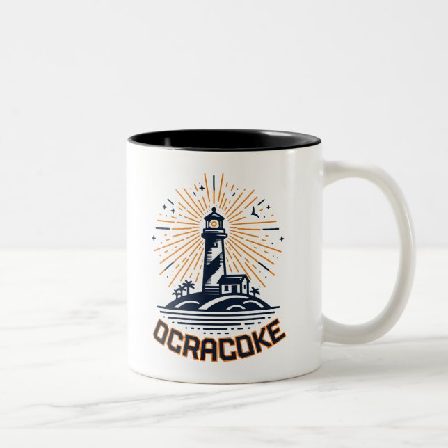Caneca De Café Em Dois Tons Ocracoke North Carolina Lighthouse Sunrise (Direita)