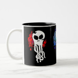 Caneca De Café Em Dois Tons Octo crânio vermelho, azul e verde