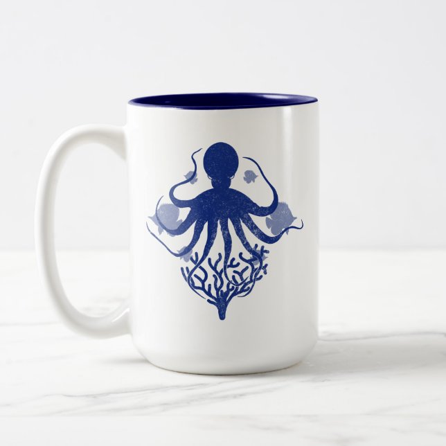 Caneca De Café Em Dois Tons Octopus (fundo leve) (Esquerda)