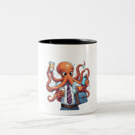 Caneca De Café Em Dois Tons Octopus - Multitarefa Engraçada