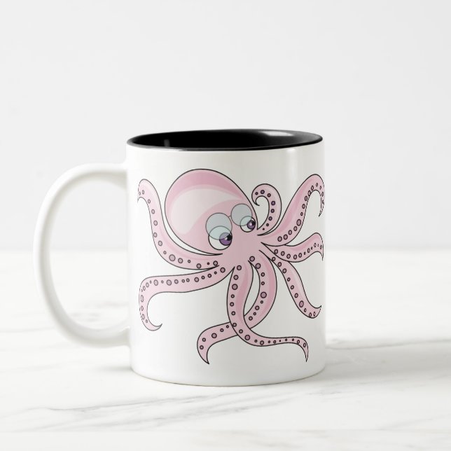 Caneca De Café Em Dois Tons Octopus Rosa Engraçado (Esquerda)
