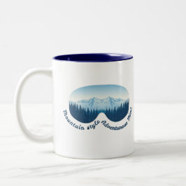 Caneca De Café Em Dois Tons Óculos de Esqui de Aventura Reflexo da Montanha