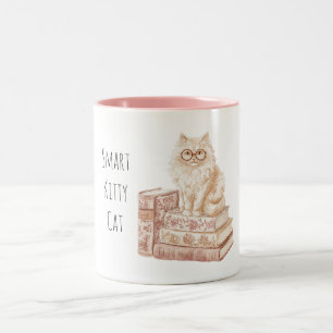 Caneca De Café Em Dois Tons Óculos de Gatinho Esperto Rosa Livros
