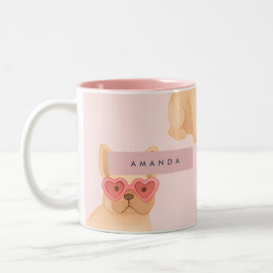 Caneca De Café Em Dois Tons Óculos de sol personalizados com coração de Bulldo