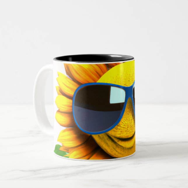 Caneca De Café Em Dois Tons Óculos de sol Vestindo girassol (Frente Esquerda)