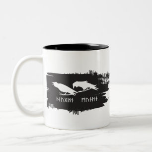 Caneca De Café Em Dois Tons Odin Raven Crow Viking Mythology corre em runic