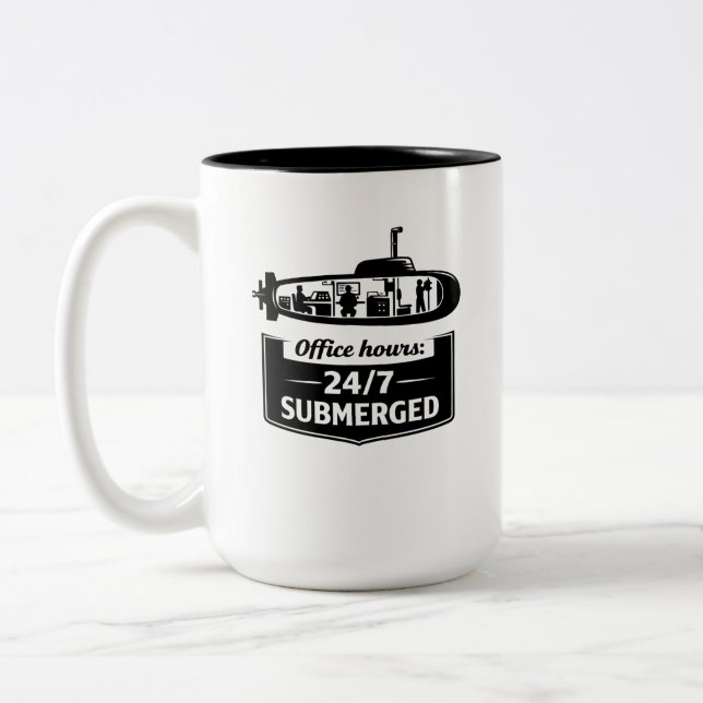 Caneca De Café Em Dois Tons Office Hours 24/7 Submerged Submarine Humor (Esquerda)