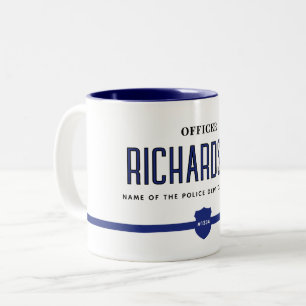 Caneca De Café Em Dois Tons Oficial de Polícia de Linha Azul Moderno Personali