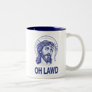 Caneca De Café Em Dois Tons Oh Lawny Engraçado Jesus
