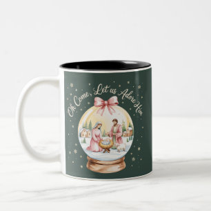 Caneca De Café Em Dois Tons Oh Venha Adoremos a Ele Jesus Xmas Rosa Coquette 